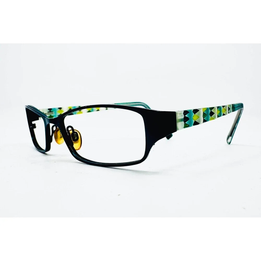 Kliik Eyeglasses Womens Black Teal Harlequin Pattern K-478 915 47-16-135
